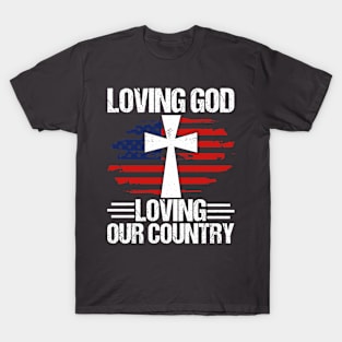 Loving God Jesus American Flag Patriot Christian T-Shirt